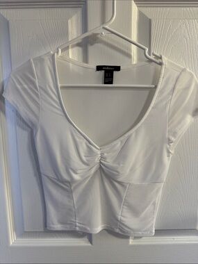 Ambiance White Ruched V-Neck Crop Tee